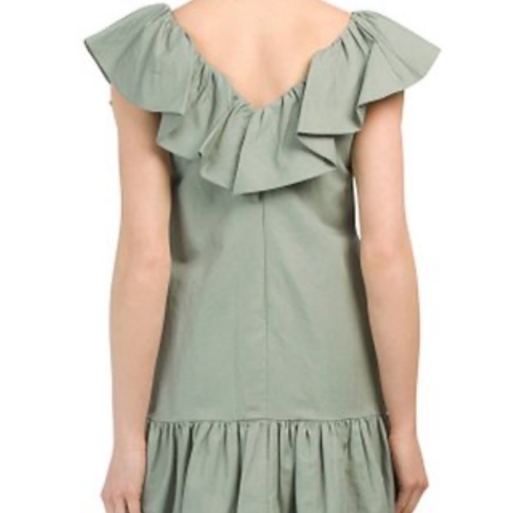 Rebecca Taylor dark sage linen ruffle dress